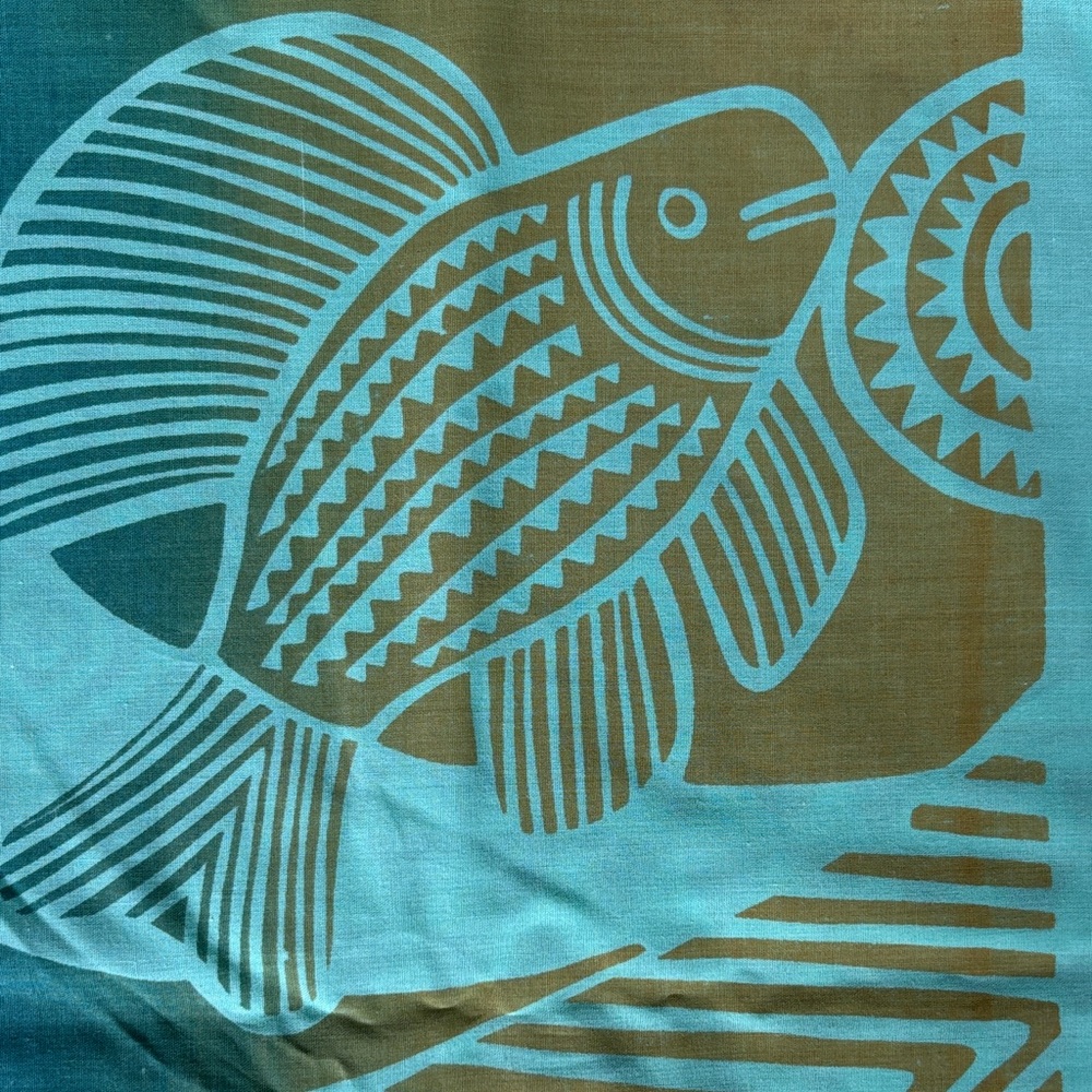 Vintage Aqua Swim Sarong/Sari with Teal and Gold Geometric Print - Picture 13 of 15